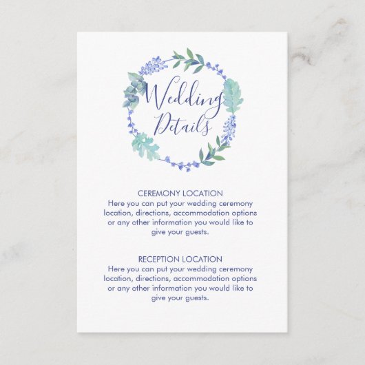 Informationen zur Hochzeit von lila Frühjahrsflore Begleitkarte (Vorderseite)