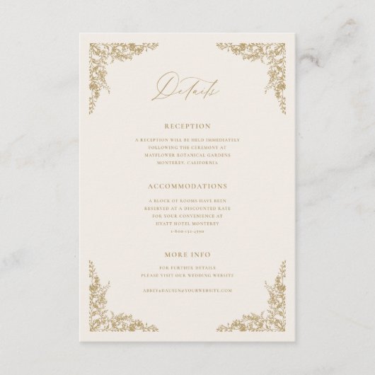 Informationen zur Hochzeitskarte für Gold & Cream Begleitkarte (Vorderseite)