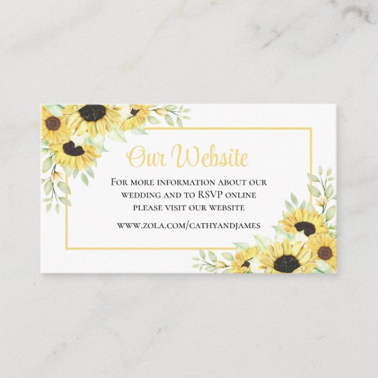 Informationen zur Hochzeitswebsite von Gelbblütenb Begleitkarte (Vorderseite)