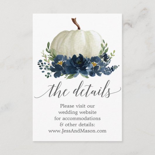 Informationen zur Hochzeitswebsite von Navy Blue F Begleitkarte (Vorderseite)