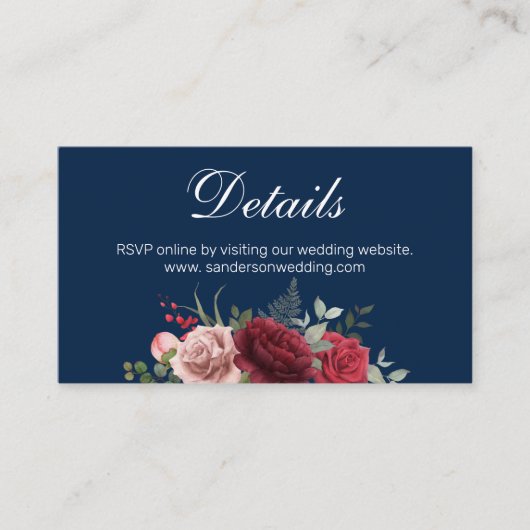 Informationen zur Hochzeitswebsite zum Blue Burgun Begleitkarte (Vorderseite)