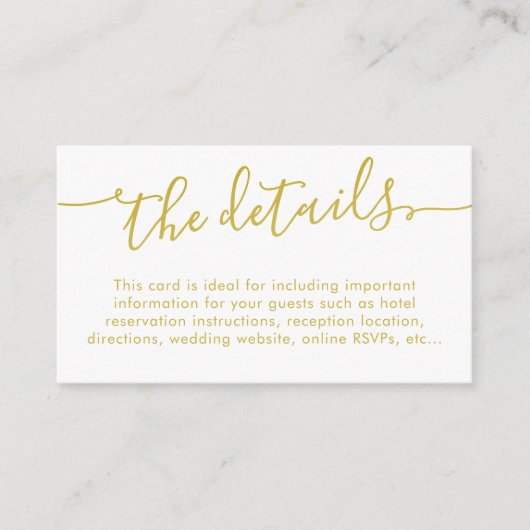 Informationen zur Website zu eleganten Script Gold Begleitkarte (Vorderseite)