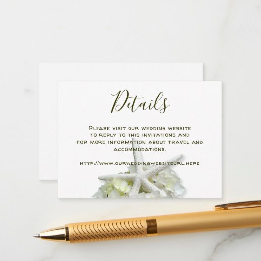 Informationen zur White Wedding im Seaside Garden Begleitkarte (Vorderseite/Rückseite Beispiel)