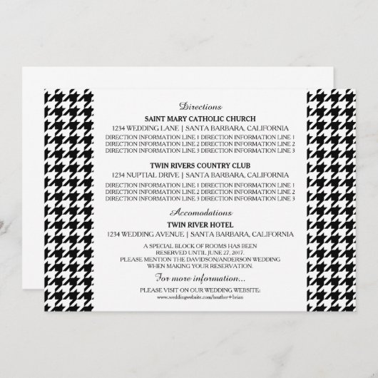 Informationskarte für das Schwarze Hahnentrittmust Einladung (Vorne/Hinten)