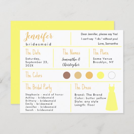 Informationskarte für die gelbe Kleiderfarbe (Vorne/Hinten)