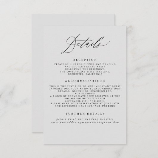Informationskarte für Soft Gray Wedding Begleitkarte (Vorne/Hinten)