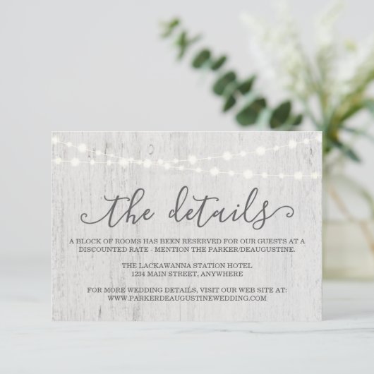 Informationsverschlusskarte | Rustikale Romantik Begleitkarte (Stehend Vorderseite)