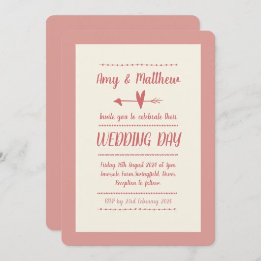 Informelle Einladung zur Hochzeit Dusky Pink und C (Vorne/Hinten)