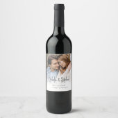 Informelle Skriptnamen Motto-Foto-Overlay-Hochzeit Weinetikett (Vorderseite)