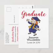 Informeller Cartoon Abschluss Einladung Postkarte (Vorne/Hinten)