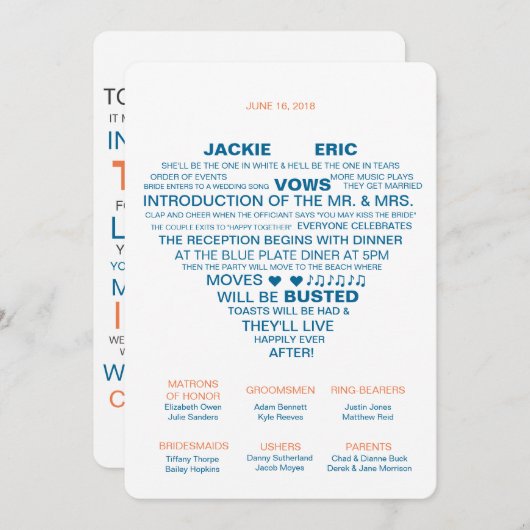 Informelles Hochzeitsprogramm Programm (Vorne/Hinten)