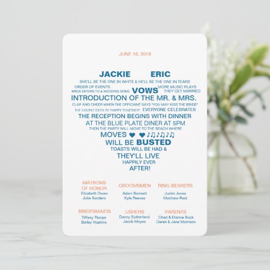 Informelles Hochzeitsprogramm Programm (Stehend Vorderseite)