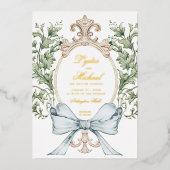 Informelles Leaf-Wappen mit Bow | Monografische Ho Folieneinladung (Vorderseite)