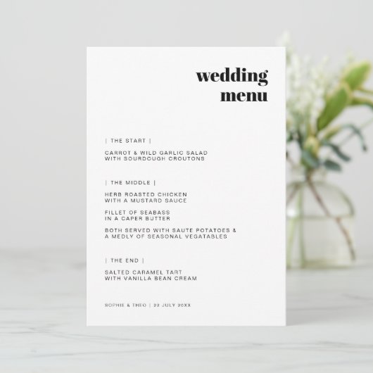 Informelles Minimalistisch | Moderne Retro-Lässige Menükarte (Stehend Vorderseite)