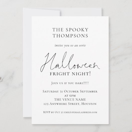 Informelles Script Spooky Halloween-Party Einladung (Vorderseite)