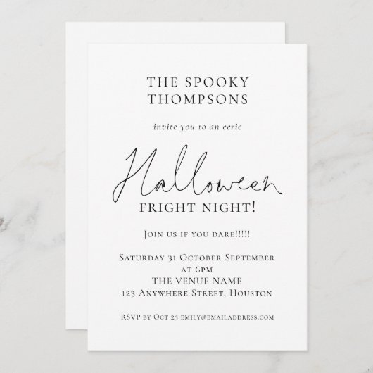 Informelles Script Spooky Halloween-Party Einladung (Vorne/Hinten)