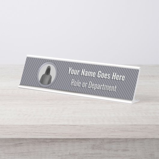 InfoSec Team - Silver Theme Hacker in Hoodie Logo Schreibtischnamensplakette (Vorderseite )