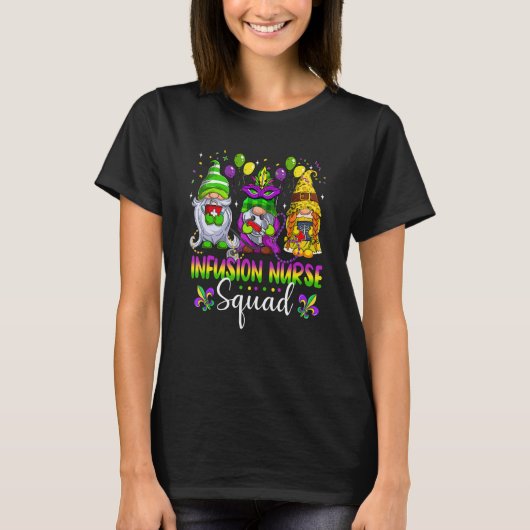 Infusion Nurse Squad Gnomes Crew Mardi Gras Festiv T-Shirt (Vorderseite)