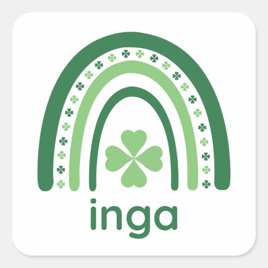 inga Name Clover Boho Rainbow Quadratischer Aufkleber (Vorderseite)