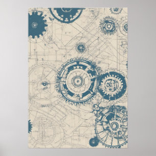 Ingenieur-Blueprint-Zahnräder-Architektur-Struktur Poster
