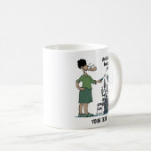 Ingenieur Cartoon Frau Kaffeetasse (VorderseiteRechts)