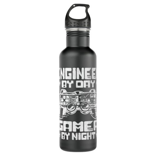 Ingenieur des Spielers bei Nacht Cooles Videospiel Edelstahlflasche (Vorderseite)
