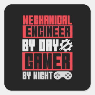 Ingenieur für Tag Gamer für Nacht Quadratischer Aufkleber