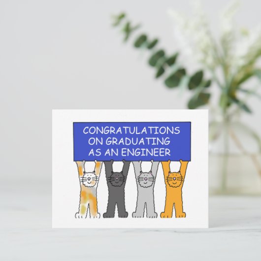 Ingenieur Graduate Glückwunsch Ankündigungspostkarte (Stehend Vorderseite)