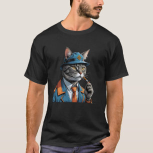 Ingenieur-Katze mit Zigarette im Mund Lustiges Kät T-Shirt