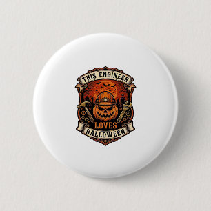 Ingenieur liebt Halloween-Kürbis-Schutzhelm-Hammer Button