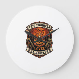 Ingenieur liebt Halloween-Kürbis-Schutzhelm-Hammer Große Wanduhr
