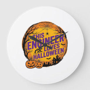 Ingenieur liebt Halloween Vintage-Kürbis-Design_1 Große Wanduhr