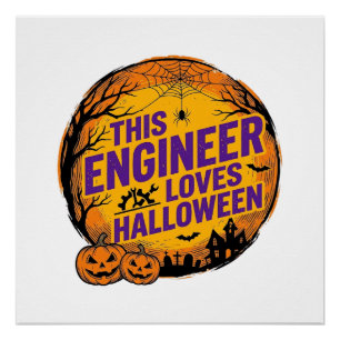 Ingenieur liebt Halloween Vintage-Kürbis-Design_1 Poster