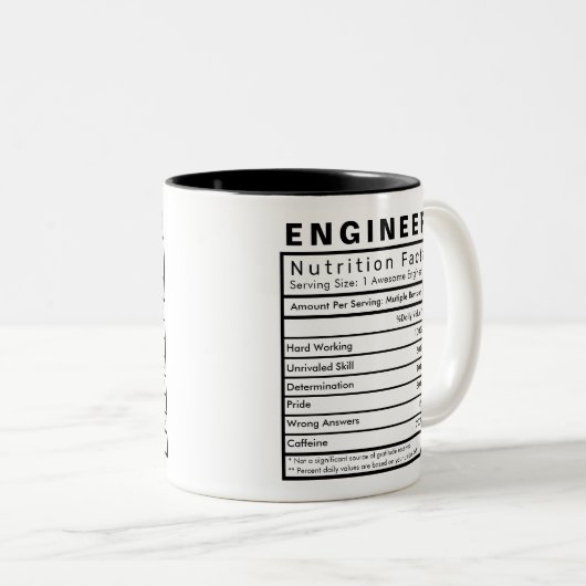Ingenieur Nutrition Facts Statistics Funny Zweifarbige Tasse (VorderseiteRechts)
