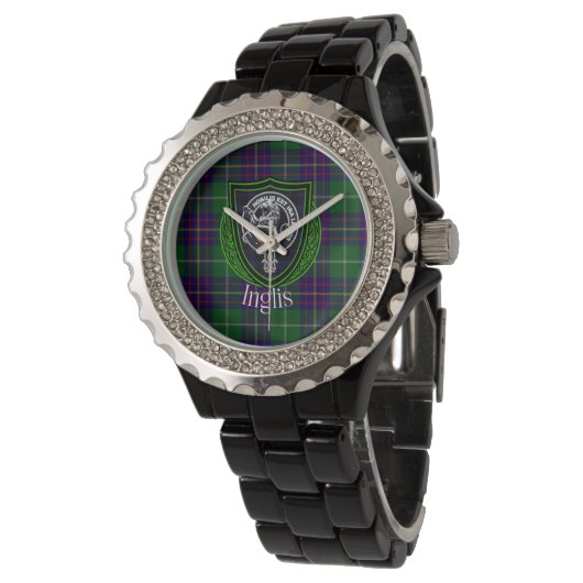 Inglis Scottish Clan Tartan & Crest Armbanduhr (Schrägansicht)