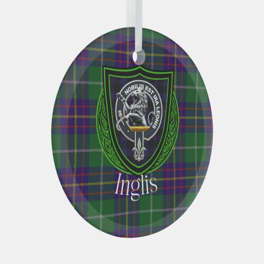 Inglis Scottish Clan Tartan & Crest Ornament Aus Glas (Vorderseite Rechts)