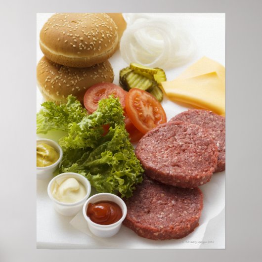 Ingredients for cheeseburgers poster (Vorne)