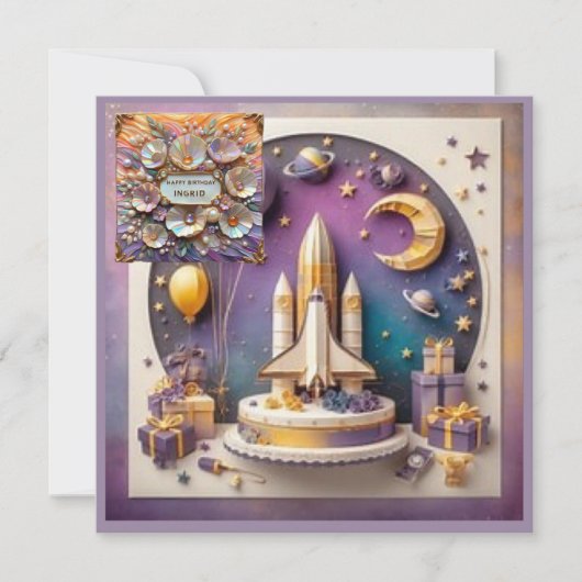 INGRID ~ Geburtstagskarte ~ Space Rocket ~ (Vorderseite)