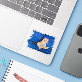Ingwer Gamer Katze Aufkleber (Laptop mit iPhone)