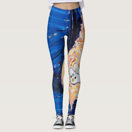 Ingwer Gamer Katze Leggings (Vorderseite)