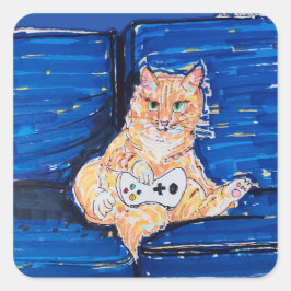 Ingwer Gamer Katze Quadratischer Aufkleber