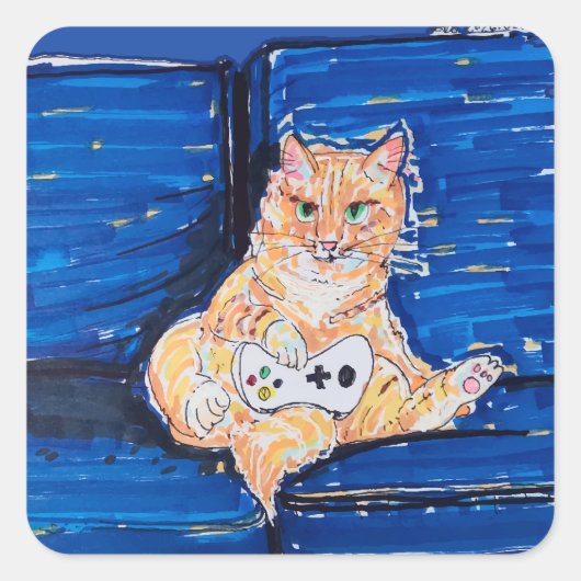 Ingwer Gamer Katze Quadratischer Aufkleber (Vorderseite)