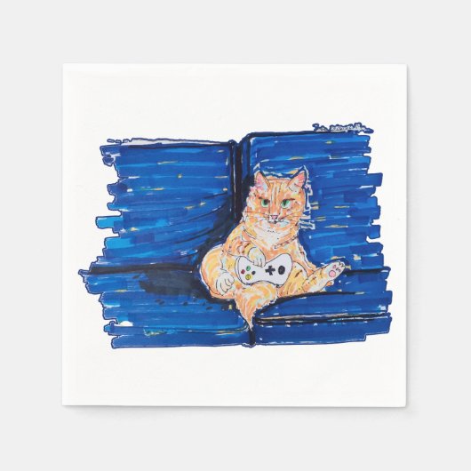 Ingwer-Gamer-Katze Serviette (Vorderseite)