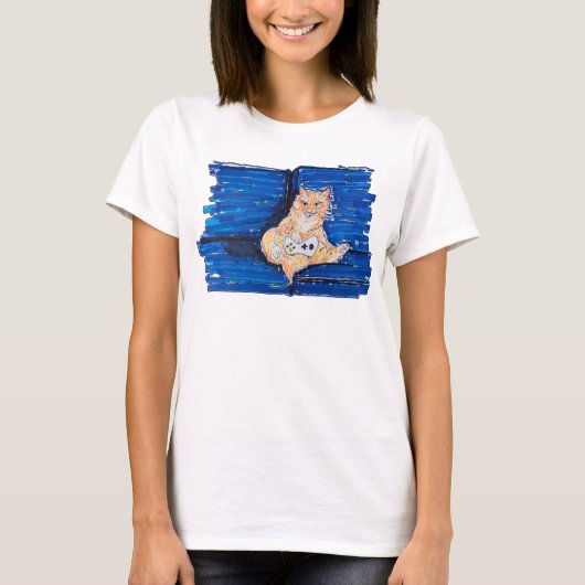 Ingwer Gamer Katze T-Shirt (Vorderseite)