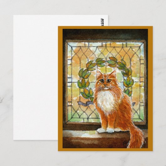 Ingwer Katze mit Viktorianischer Ansichtskarte aus Postkarte (Vorne/Hinten)