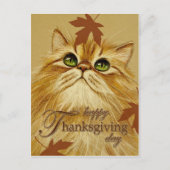 Ingwer-Katze u. Blätter - Postkarte (Vorderseite)