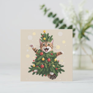 Ingwer Orange Katze Weihnachtsbaum Cute Xmas Feiertagskarte