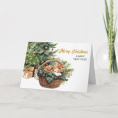 Ingwer Tabby Kätzchen Weidenkorb Weihnachten (Vorderseite)