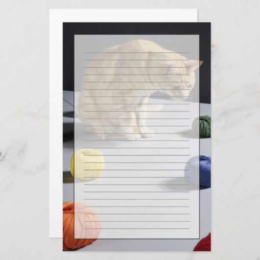 Ingwer Tabbykatze, die auf Tabelle sitzt Briefpapier (Vorne/Hinten)