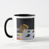 Ingwer Tabbykatze, die auf Tabelle sitzt Tasse (Links)